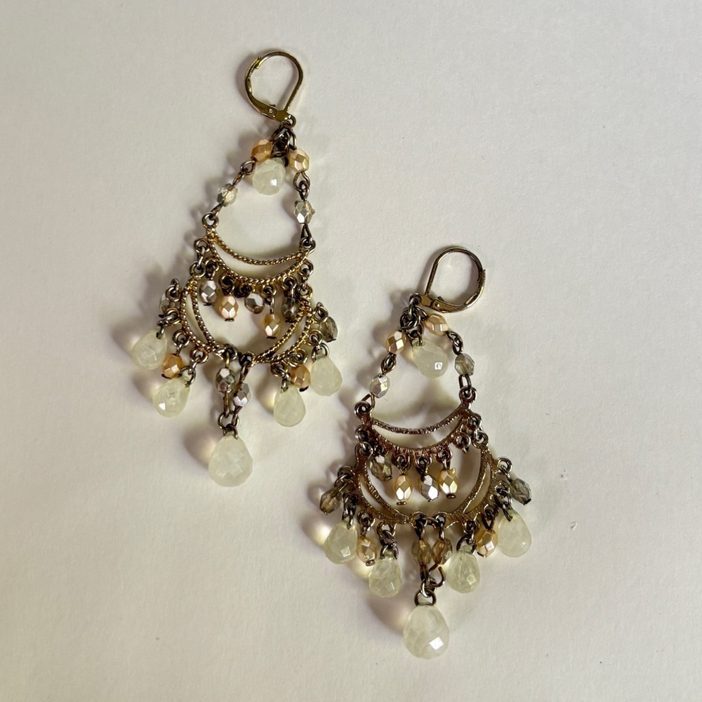 Gold-Tone Crystal Chandelier Drop Earrings - White Beads